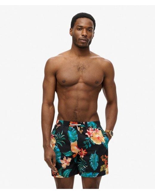 Superdry Black & Co Hawaiian Print 16-inch Swim Shorts for men