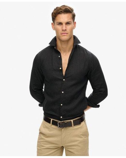 Superdry Black Casual Linen Long Sleeve Shirt for men