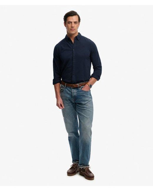 Superdry Blue & Co Vintage Destroy Pique Long Sleeve Shirt for men