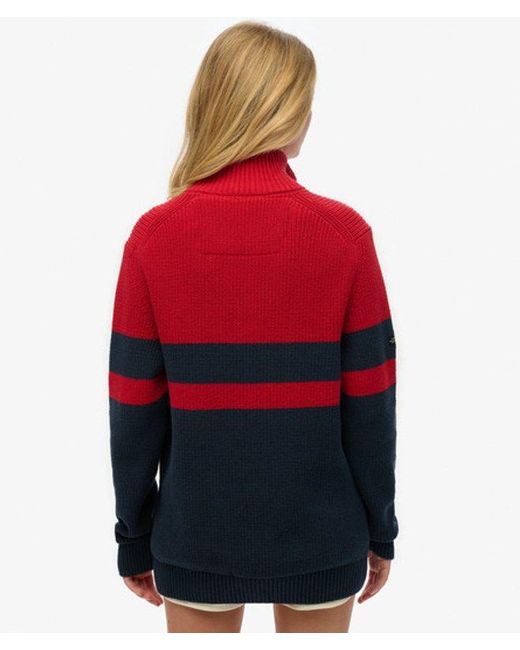 Superdry Red Oversized Cotton Classic Stripe Half-zip Jumper