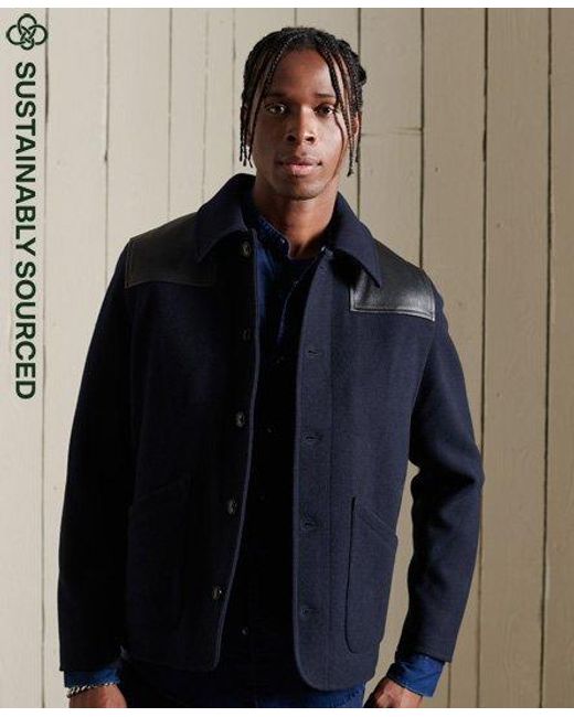 Superdry Blue Wool Donkey Jacket Eclipse for men
