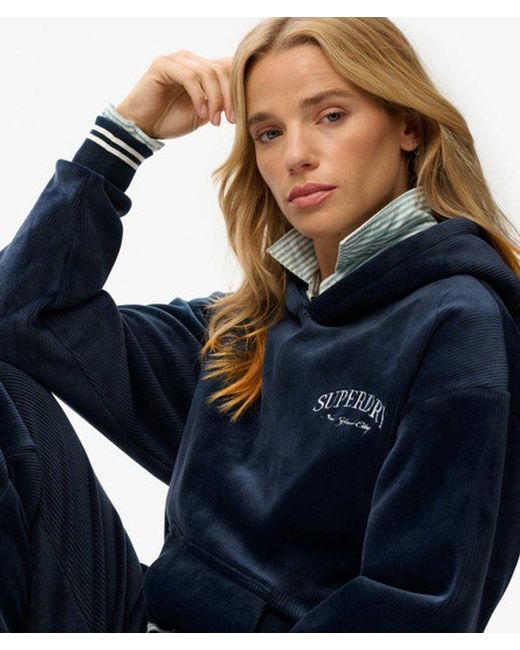 Superdry Blue & Co Country Club Velour Relaxed Hoodie