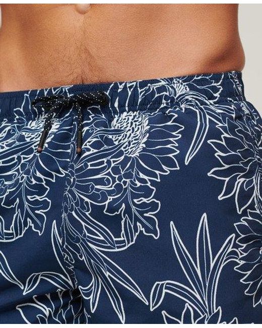 Superdry Blue Printed 15-inch Recycled Swim Shorts for men