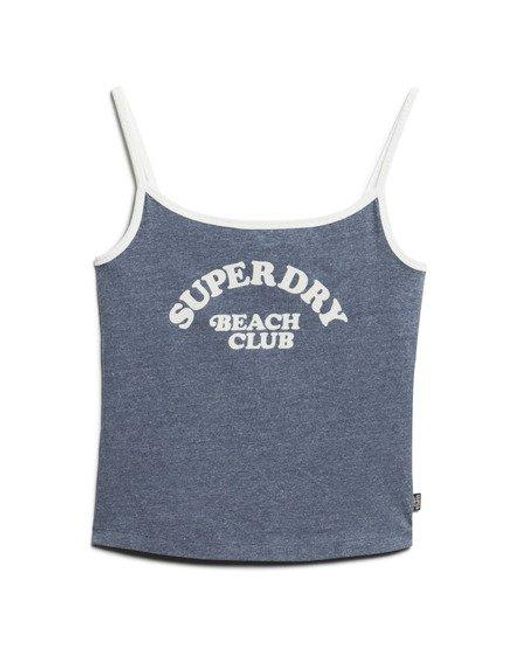 Superdry Blue Athletic Essentials Organic Cotton Blend Branded Cami Top
