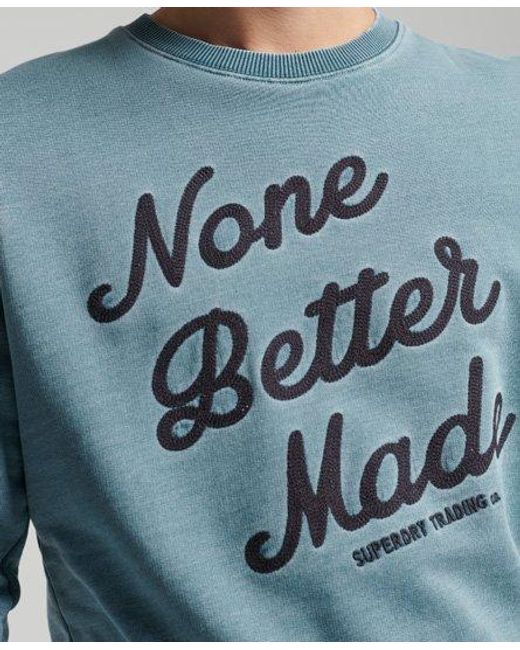 Superdry Blue Vintage Script Style Crew Sweatshirt Bleach Wash for men