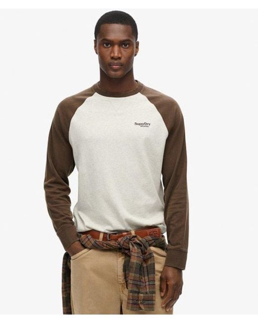 Superdry Gray & Co Boxy Fit Essential Logo Baseball Long Sleeve Top for men