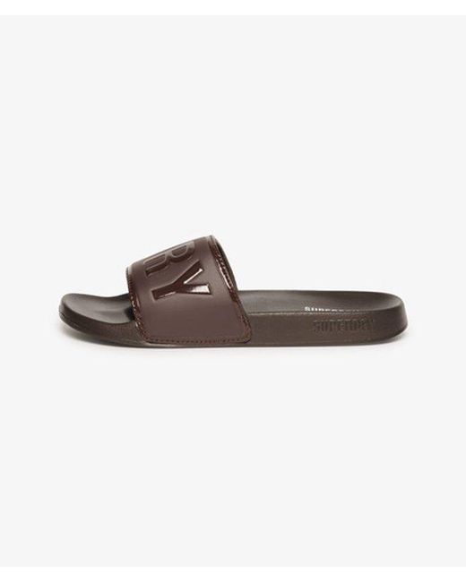 Superdry Brown & Co Embossed Logo Core Pool Sliders for men