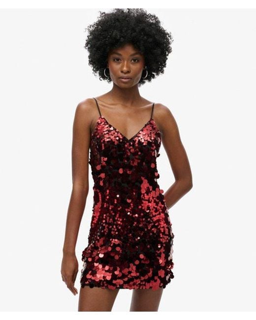 Superdry Red Disco Sequin Mini Dress