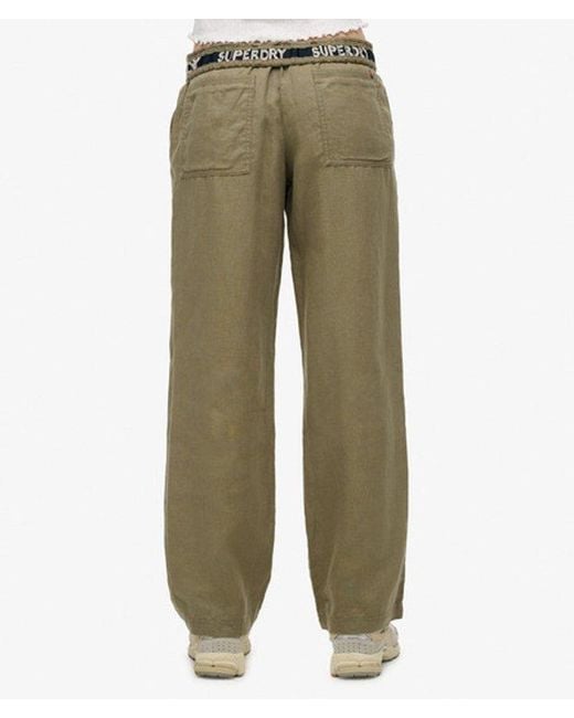 Superdry Linnen Broek Met Trekkoord in het Green