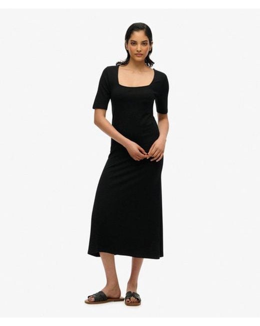 Superdry Black & Co Short Sleeve Square Neck Midi Jersey Dress