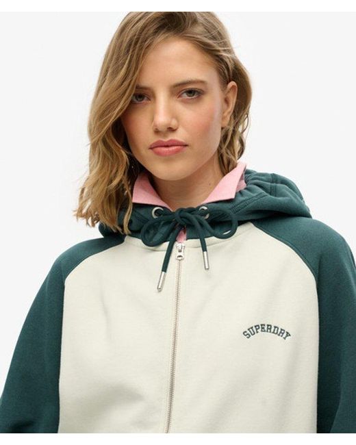 Femme Sweat À Capuche Zippé À Manches Raglan Et Logo Essential Taille Superdry en coloris Blue
