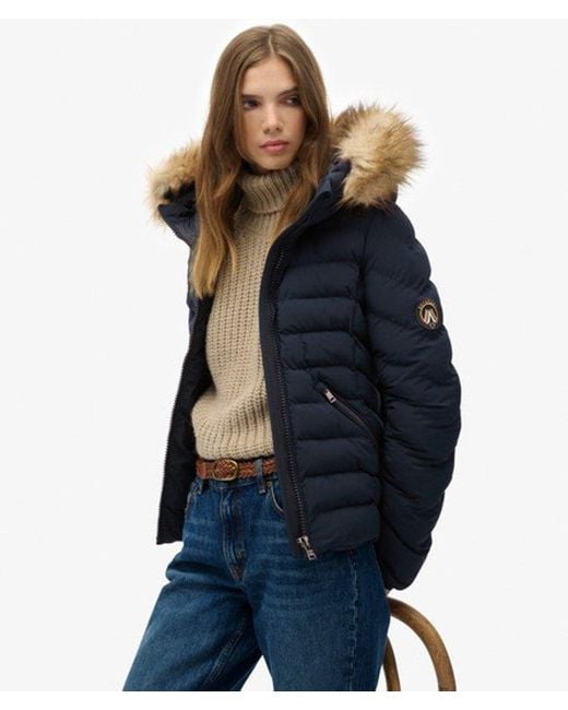Superdry Blue & Co Fuji Faux Fur Hood Padded Jacket