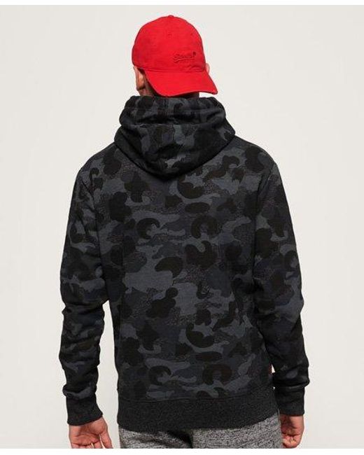 Superdry Black Camo All Over Print Hoodie Grit for men