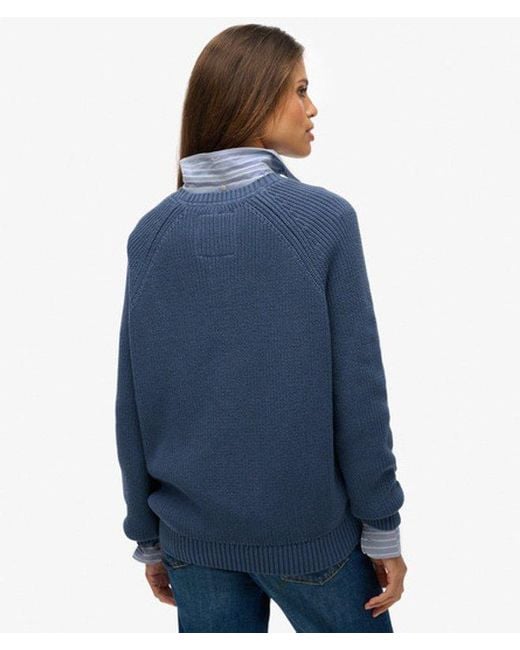 Superdry Ribgebreide Trui Met Relaxte Pasvorm in het Blue
