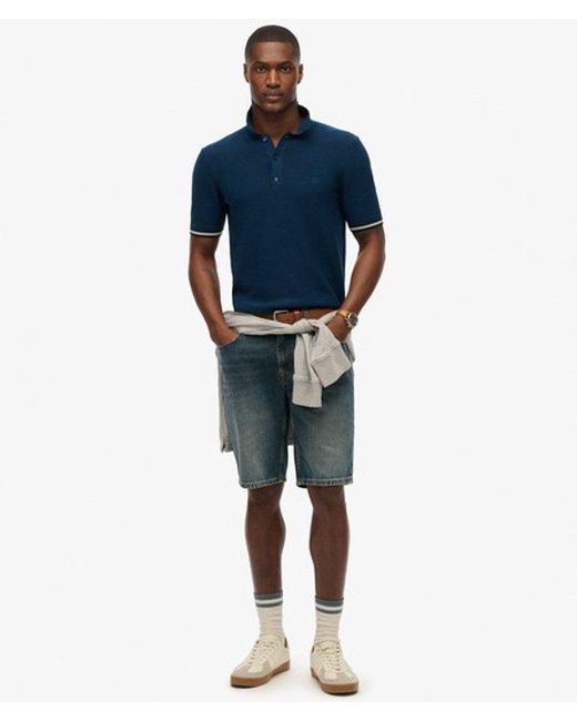 Superdry Blue & Co Knitted Texture Short Sleeve Polo Shirt for men