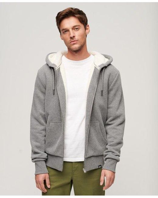 Superdry Gray Essential Borg Lined Zip Hoodie for men