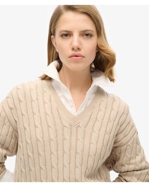 Superdry Natural & Co Ladies Lightweight Cable Knit Oversized V Neck Jumper