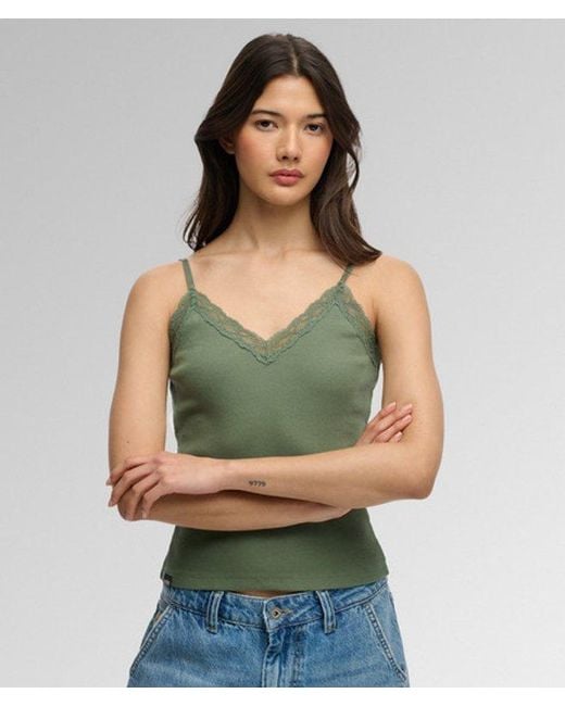 Superdry Green & Co Essential Lace Trim Cami Top