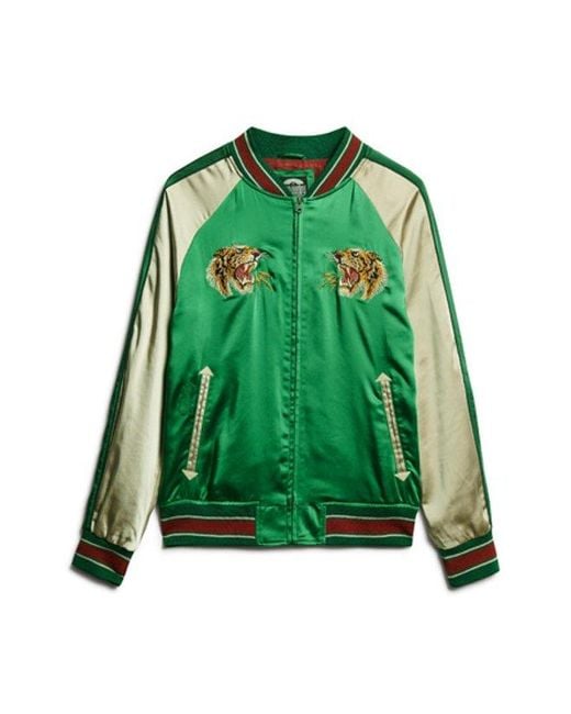 Superdry Green Sukajan Embroidered Bomber Jacket for men