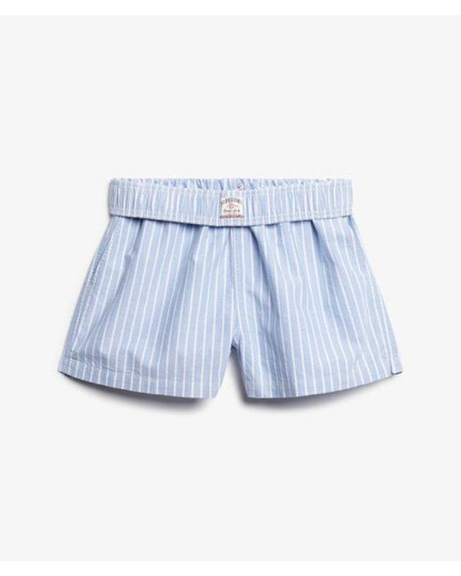 Superdry Gestreepte Elastische Short Van Biologisch Katoen in het Blue
