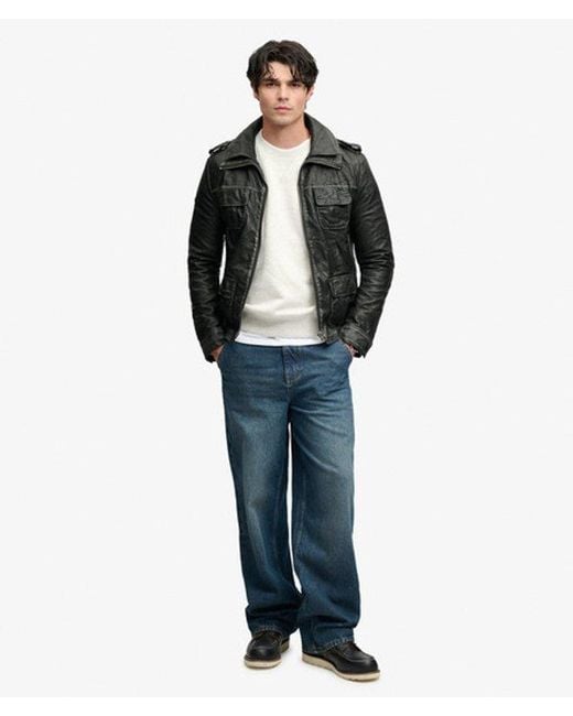 Superdry Black Brad Faux Leather Military Jacket for men