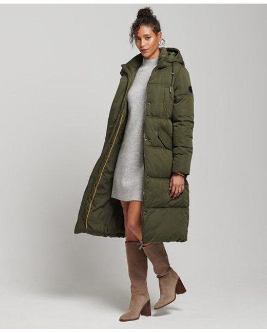 Superdry Green Microfibre Hooded Puffer Coat