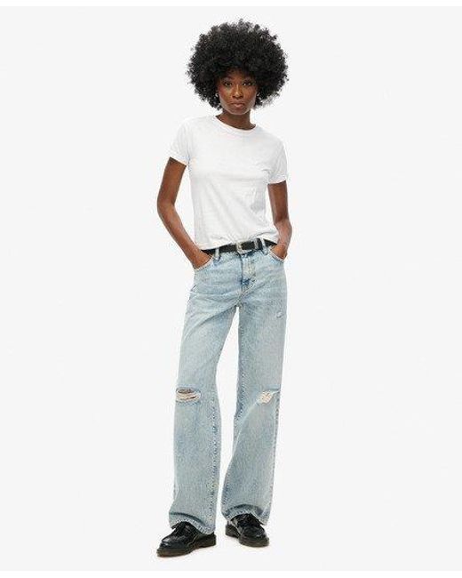 Superdry Blue Mid Rise Wide Leg Jeans