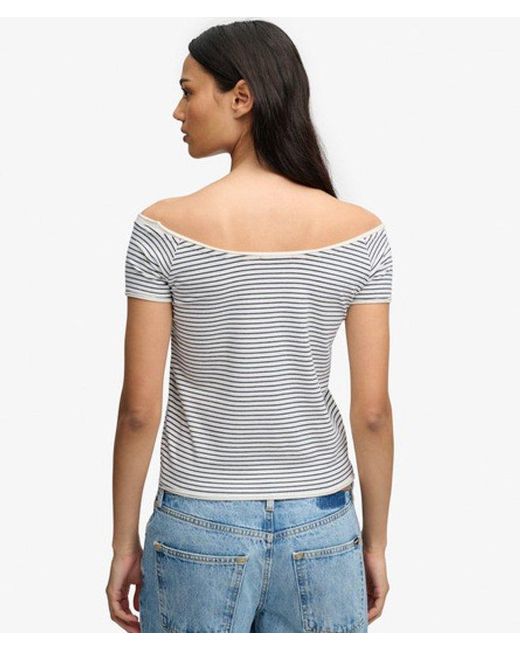 Superdry Blue Bardot Short Sleeve Off Shoulder Top
