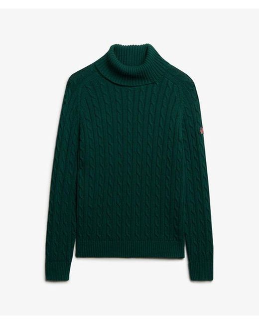 Superdry Green Slouchy Cable Roll Neck Jumper