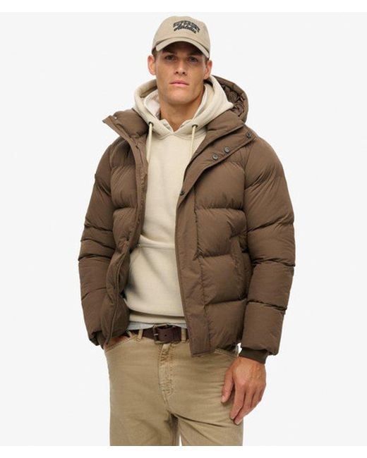 Superdry Brown Hooded Puffer Jacket for men