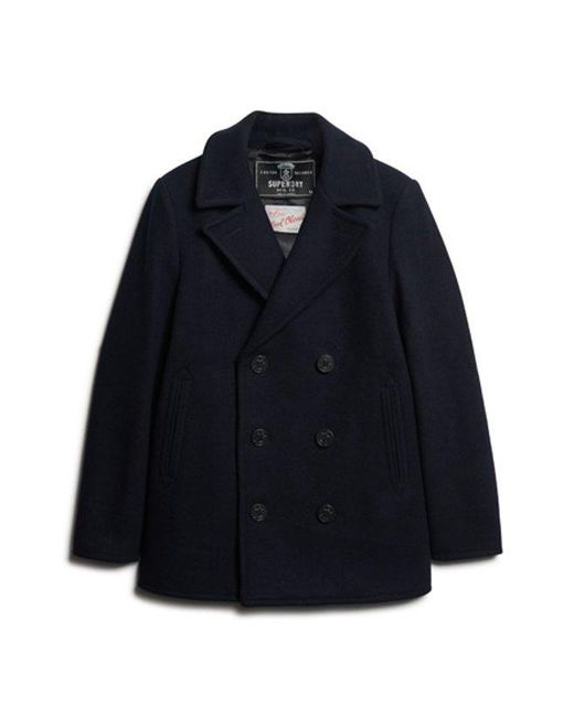 Superdry Blue & Co The Merchant Store - Wool Blend Pea Coat for men