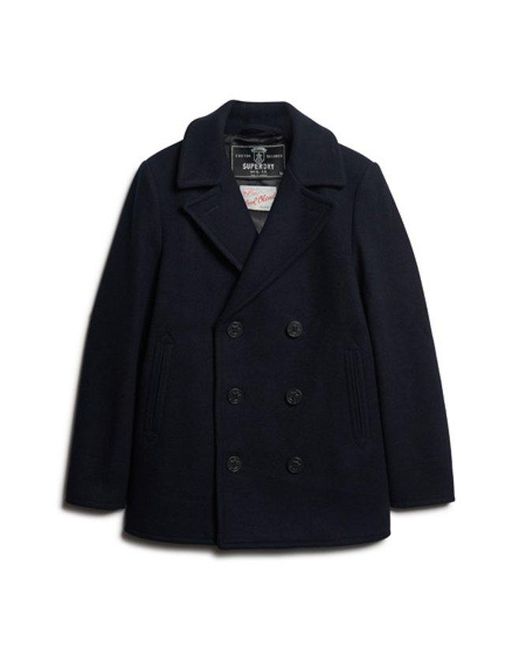 Superdry Blue The Merchant Store - Wool Blend Pea Coat for men