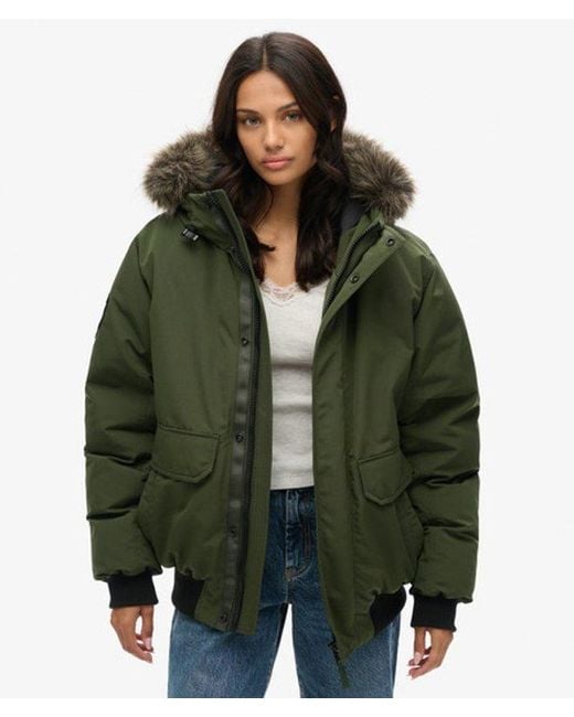 Superdry Green Classic Oversized Everest Faux Fur Bomber Jacket