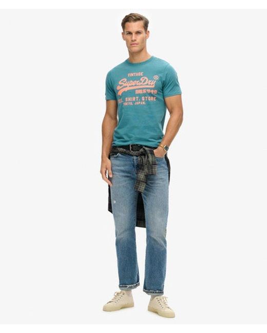 Superdry Blue & Co Neon Vintage Logo Graphic T-shirt for men