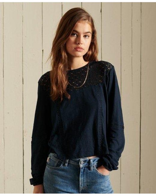 Superdry Detroit Lace Long Sleeve Jersey Top Navy / Eclipse Navy in Blue |  Lyst