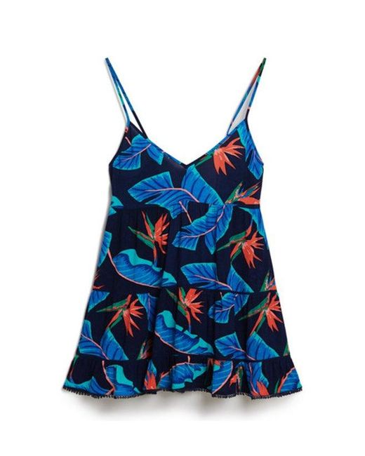 Superdry Blue Lace Detail Mini Cami Beach Dress