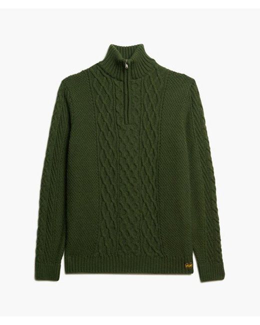 Superdry Green & Co Jacob Cable Knit Half Zip Jumper for men