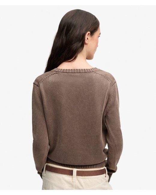 Superdry Brown & Co Washed V Neck Jumper