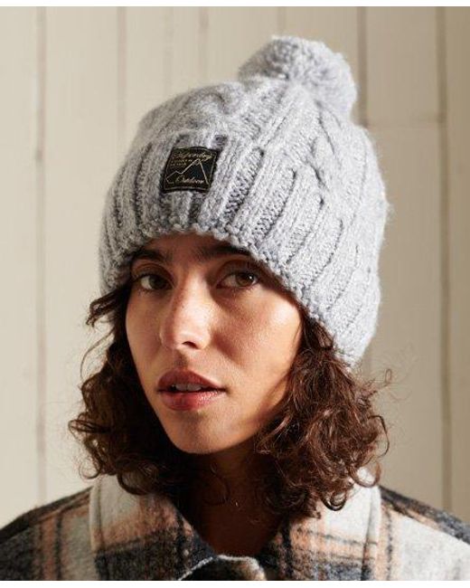 Superdry Tweed Cable Beanie in Grey 
