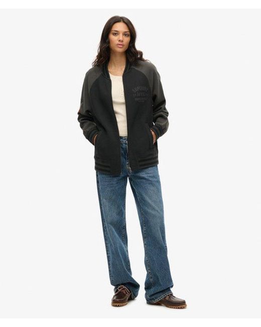 Superdry Black Colourblock Oversized College Graphic Jersey Bomber Jacket