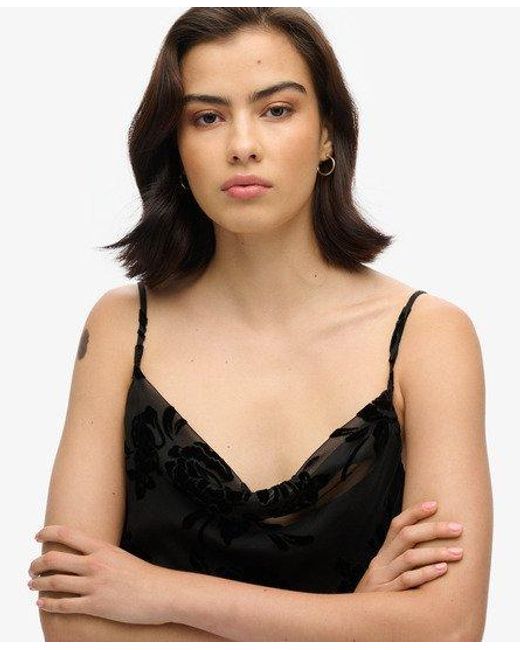 Superdry Black Devore Cowl Neck Midi Slip Dress