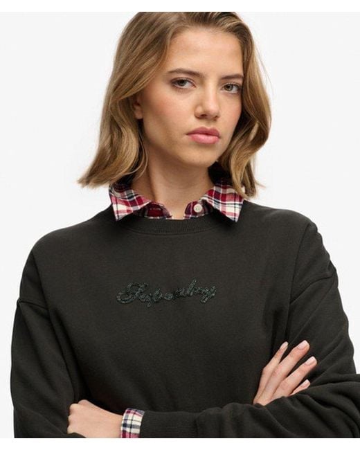 Superdry Script Brand Losse Crew Sweatshirt in het Black