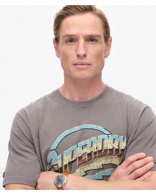 Superdry Gray Seventies Rock Graphic Band T-shirt for men