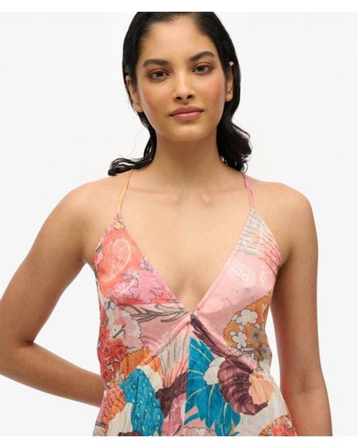 Superdry White Floral Print Jacquard Hanky Hem Dress