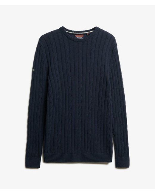 Superdry Blue & Co Cotton Classic Cable Knit Crew Jumper for men
