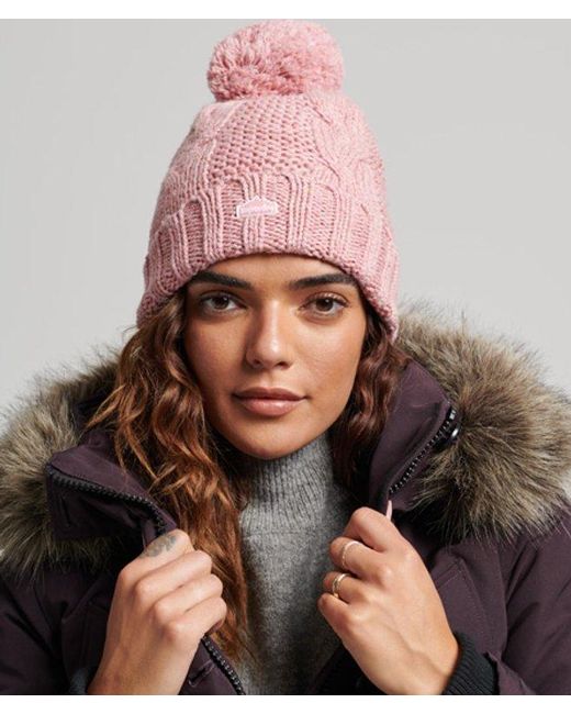 Superdry Pink & Co Cable Knit Bobble Beanie