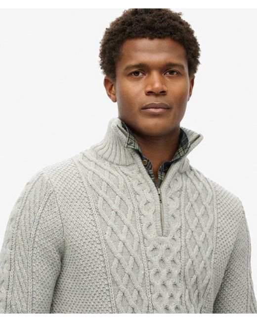 Superdry Gray & Co Jacob Cable Knit Half Zip Jumper for men