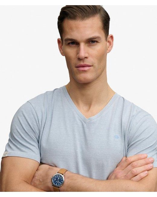 Superdry Blue & Co Classic Cotton Linen V-neckline T-shirt for men