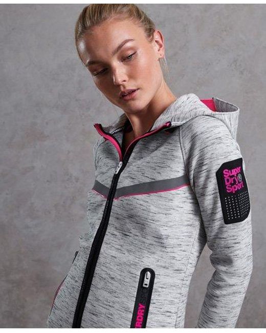 Superdry Gray Nucore Gym Tech Zip Hoodie Ice Space Dye