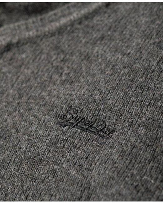 Superdry Gray Essential Embroidered V-neck Knit Jumper Dark Grey for men